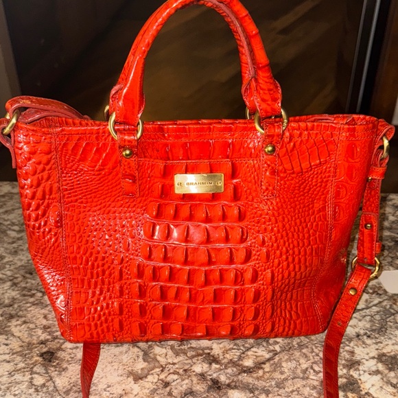 Brahmin Fiery orange Croc-Embossed Satchel - Picture 1 of 7